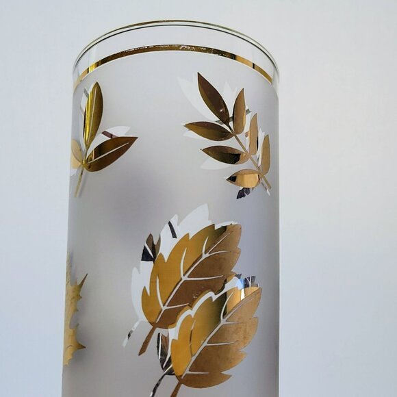 MCM Libbey Golden Foliage Tumbler Set of 2, Gold Leaves & Rim on Frosted Glass - Picture 6 of 11